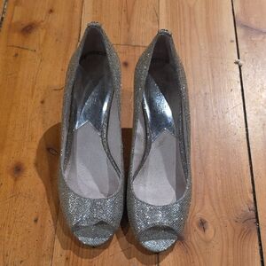 Michael Kors Glittering Silver Peep-Toe Heels